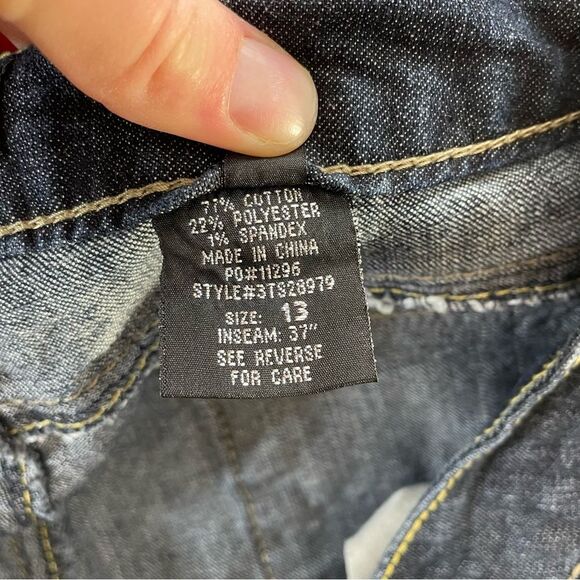 PARIS BLUES Size 13 Juniors - Distressed Bootcut Blue Jeans - embroidered pocket - Picture 9 of 16